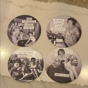 Vintage Style Coasters, silly sayings, set of 4